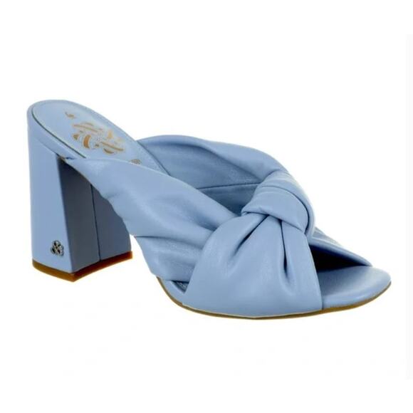 Sam and Libby blue leather bow ties sandals heels sz 7 - Picture 1 of 6